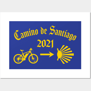 Camino de Santiago 2021 Typography Bicycle Yellow Arrow Scallop Shell Posters and Art